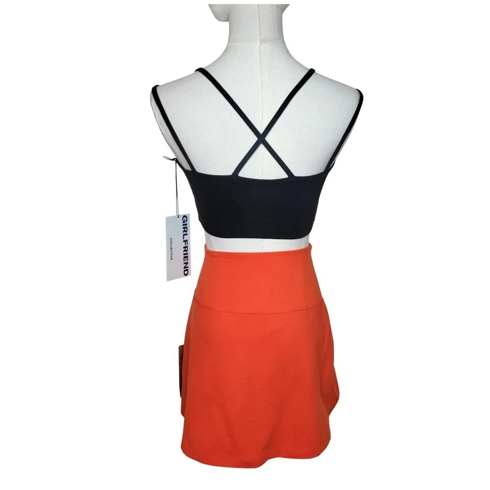 Girlfriend Collective Black Bra & Orange Skort Athletic Set XS NWT Gym Workout